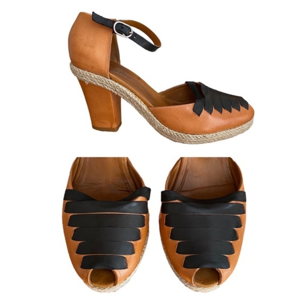 COCLICO Tan and Black Leather Espadrille Heels